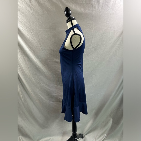 Navy Halter Neck Ruffle Hem Swing Dress - Picture 7 of 8